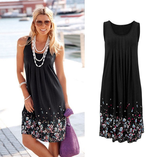 Sleeveless Floral Print Loose Summer Dress Fashion Six Colors Casual Women Dress Robe