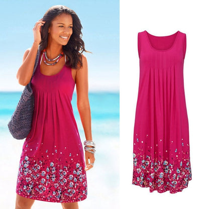 Sleeveless Floral Print Loose Summer Dress Fashion Six Colors Casual Women Dress Robe