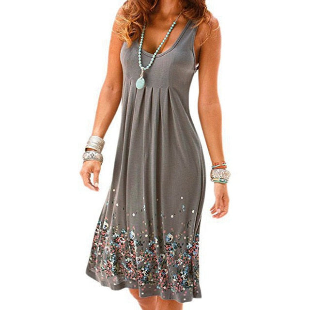 Sleeveless Floral Print Loose Summer Dress Fashion Six Colors Casual Women Dress Robe