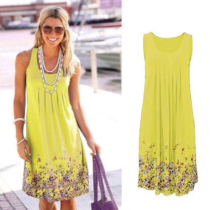 Sleeveless Floral Print Loose Summer Dress Fashion Six Colors Casual Women Dress Robe