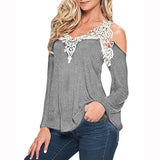 Sexy Women's Spring and Summer V Neck Long Sleeve Lace Hollow out Crochet Blouse blusa - Shopy Max