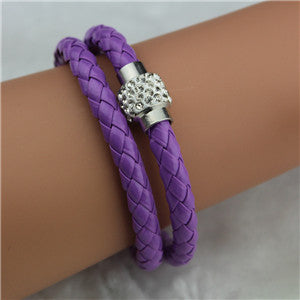 Hand-woven polymer clay magnet clasp white diamond snake bracelet double PU leather factory direct supply of foreign trade