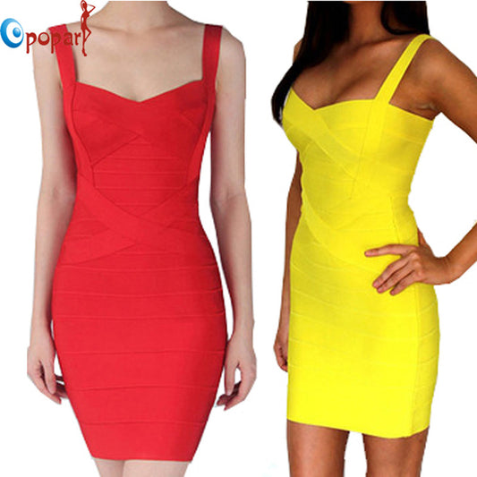 Women Candy Color Spaghetti Strap Bandage Dress Bodycon Mini Sexy Club Dress
