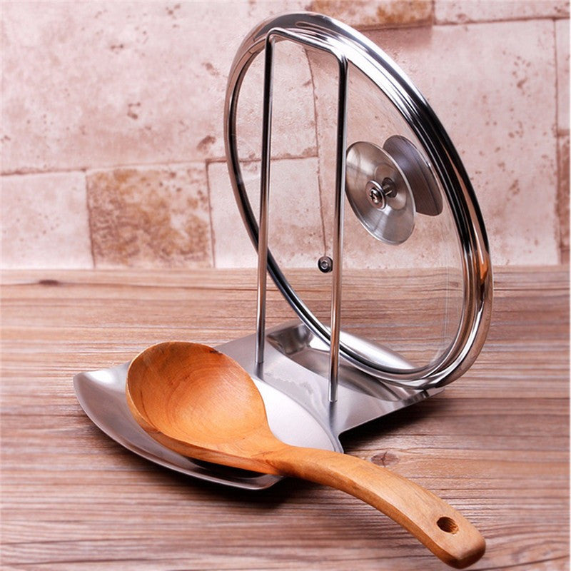 Stainless Steel Pan Pot Cover Lid Rack Stand Spoon Rest Stove Organizer Storage Soup Spoon Rests Kitchen Tool - Shopy Max