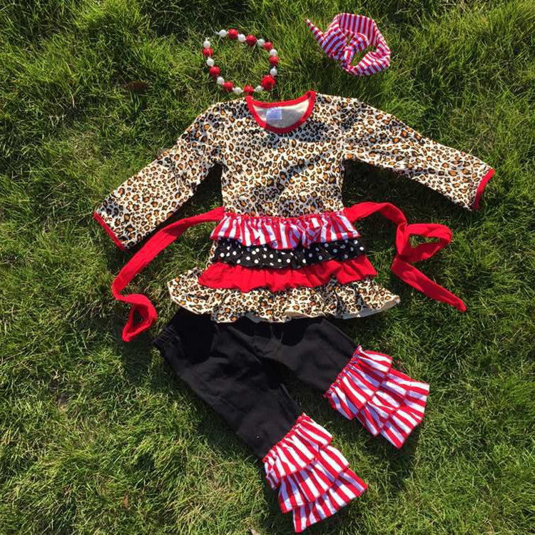 Fall clothes girls leopard outfits kids ruffle capri set girls Fall clothing