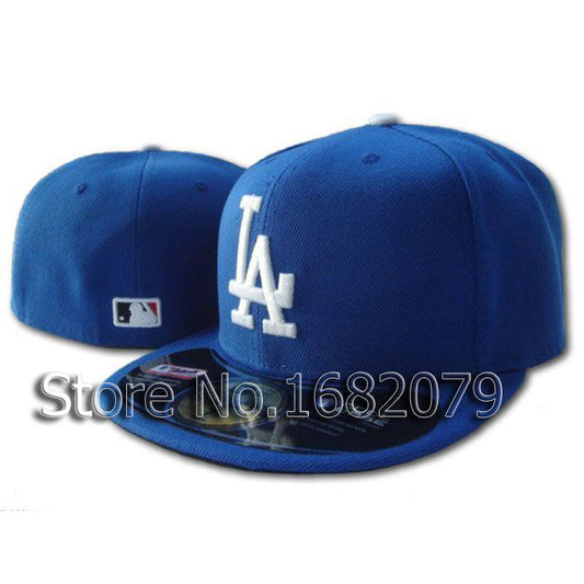 Men's Los Angeles Dodgers sport team fitted hats all blue full closed design on field baseball caps