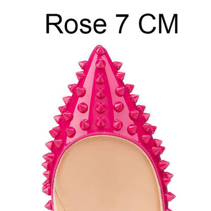 Pumps Red Bottom High Heels Sexy Point Toe Red Bottom Ladies High Heels Rivet Patent - Shopy Max