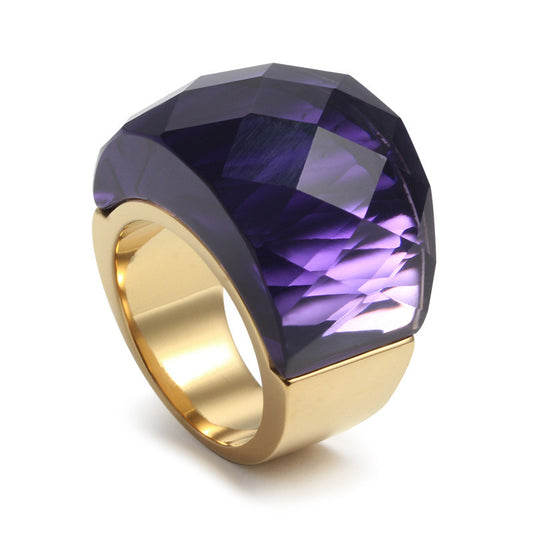 Stainless steel wedding rings  jewelry  fashion  rings for women party jewelry with pink&red&purple&white&green big stone - Shopy Max