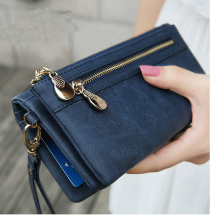 Fashion Women Wallets Dull Polish Leather Wallet Double Zipper Day Clutch - Shopy Max