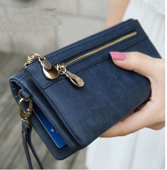 Fashion Women Wallets Dull Polish Leather Wallet Double Zipper Day Clutch - Shopy Max