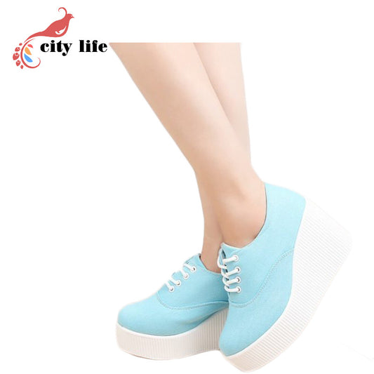 wedge high heels sneakers canvas shoes 2014 spring and autumn shoes women's canvas shoes 8cm shoe female women sneakers height