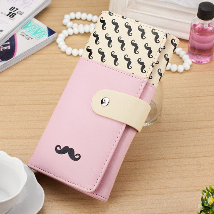 Smooth PU Leather Wallet Cute Mustaches Pattern Purse Clutches Coin Purse Cards Holder Bag for Women HB88