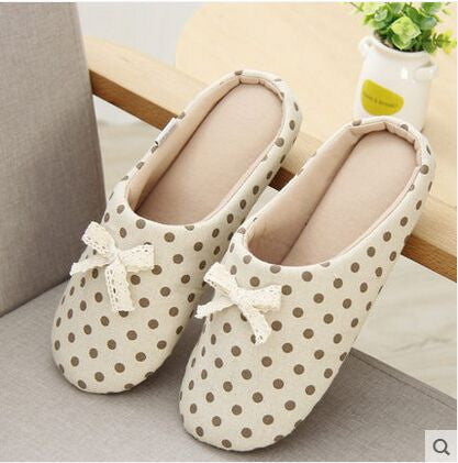 Cute Dot Bow Shoes Paternity Paragraph Women Home Slippers Simple Fashion