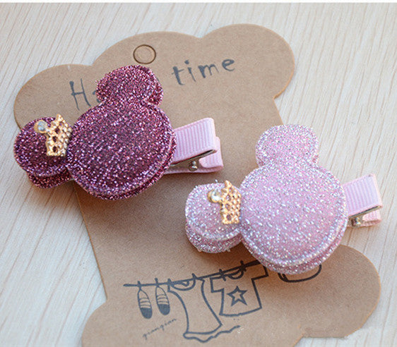 2pcs/set Baby Girls Hair Accessories Sequin  Heart Bear Shiny Fabrics And Crown Hair - Shopy Max