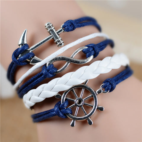 Free shipping Fashion Vintage Infinity Anchor Hook Artificial leather Leather Bracelet, Men Women Bracelets & Bangles Jewelry