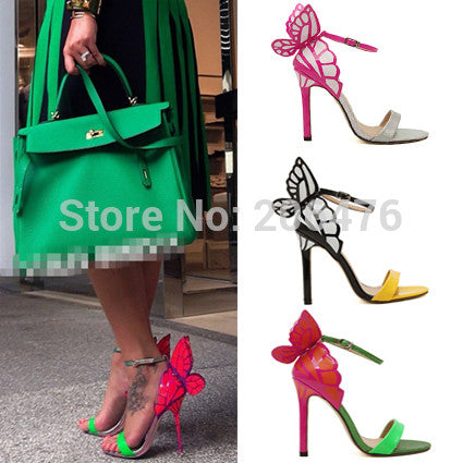 Jun2014 European Women personality wedding high heels Colorful butterfly heeled sandals pumps bow patry shoes woman bridal pumps