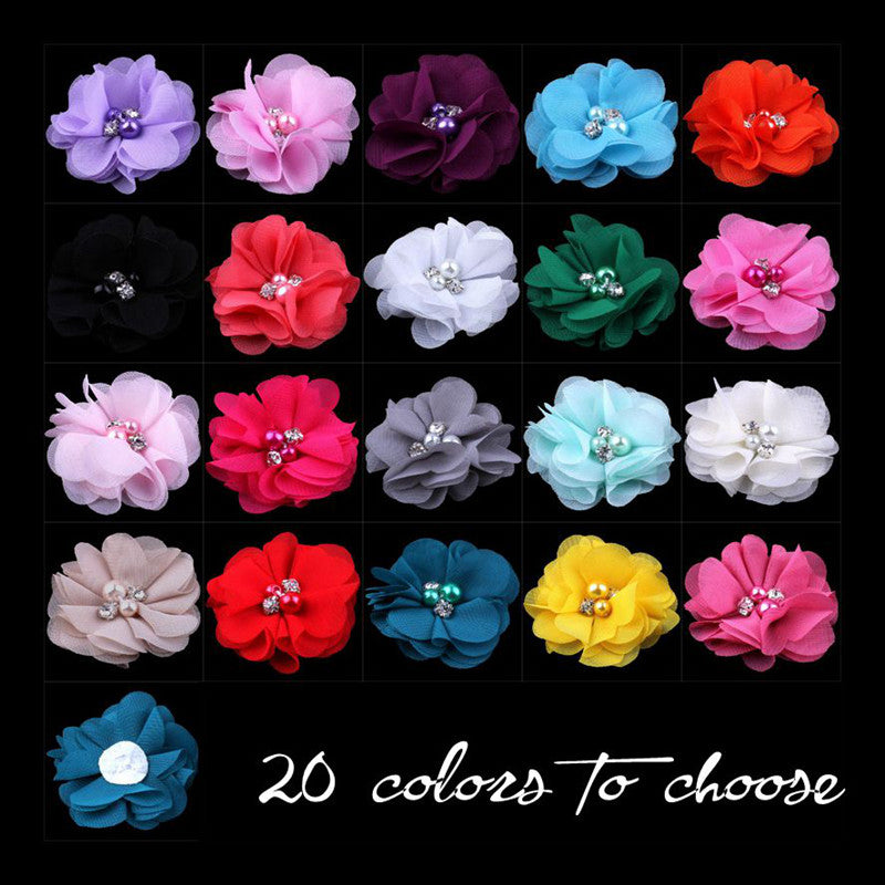(120pcs/lot)2" 20 Colors DIY Mini Chiffon Flowers Whit Pearl Rhinestone - Shopy Max