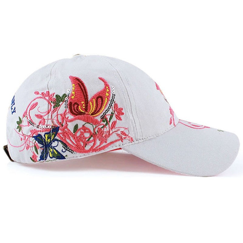 Summer  Adjustable Baseball Cap Women Lady Flowers Butterfly Embroidered Golf Hat Wholesale