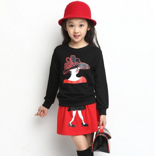 2016 Spring New Arrival Big Girls Clothing Set 2pcs Long Sleeve Sweater+ Skirt Suits  Kids Cotton Clothes Set 3-11 Years KF067