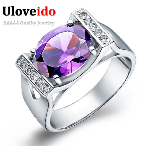 2014 new Unusual 925 Silver Ring Ladies Rings Amethyst Big Rings For Women Jewelry Wedding Top Quality Square Zircon Ulove J121