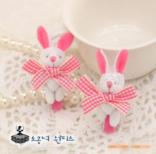 Stereoscopic Small Animal Hairy Rabbit hair accessories Plush Rhinestone Bunny Bear Girls hair - Shopy Max