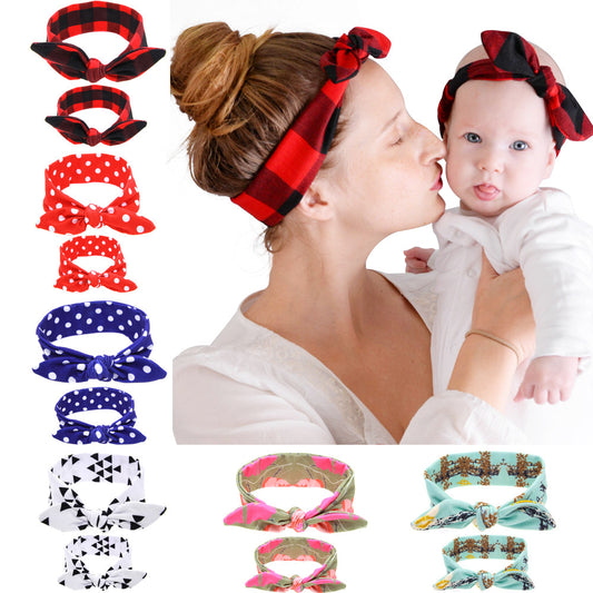 1 Set Mom Baby Rabbit Ears Hair Ornaments Tie Bow Headband Hair Hoop Stretch - Shopy Max