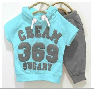 New 2016 summer girls boys clothing sets cream 369 set baby clothes short-sleeve T-shirt pant kids sport suit children clothing