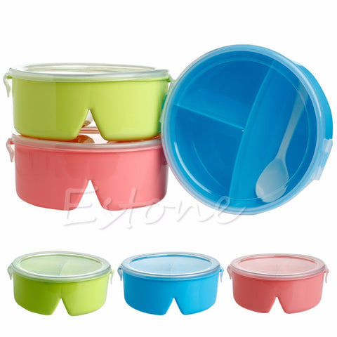 A96 Portable Round Microwave Lunch Box Bento Picnic Food Container Storage + Spoon