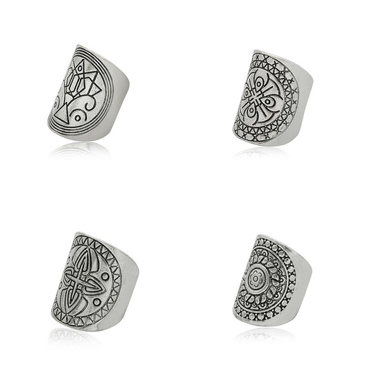 4PCS/ SET Vintage Punk Turkish Ethnic Antique Silver BOHO Ring Sets Unique Carved Totem Boho Beach Jewelry Anel retro For Women