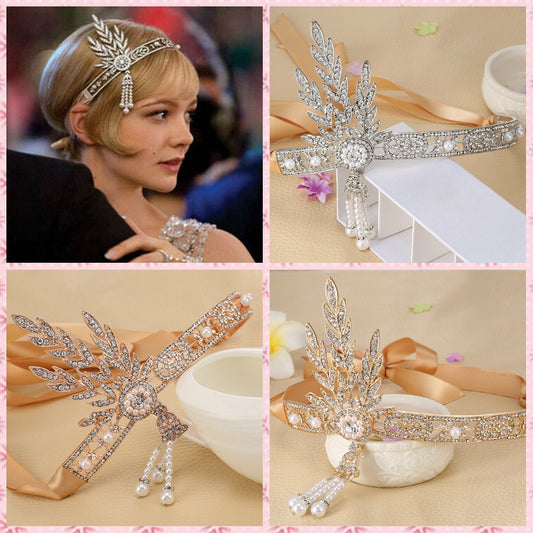 1pc Bridal Great Gatsby 1920s Hair Band Vintage Style Alloy Headpiece Pearls Charleston Party - Shopy Max