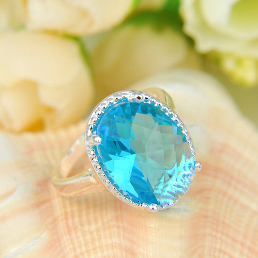 Newest Oval Crystal Fire Sky Blue Topaz 925 Sterling Silver
