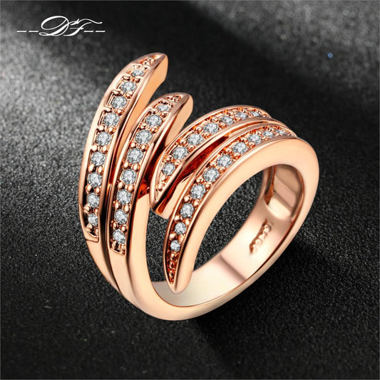 Love Angle's Wings Rhinestone Finger Rings 18K Rose Gold Plated Fashion Brand CZ Diamond Jewelry For Women Wholesale DFR115