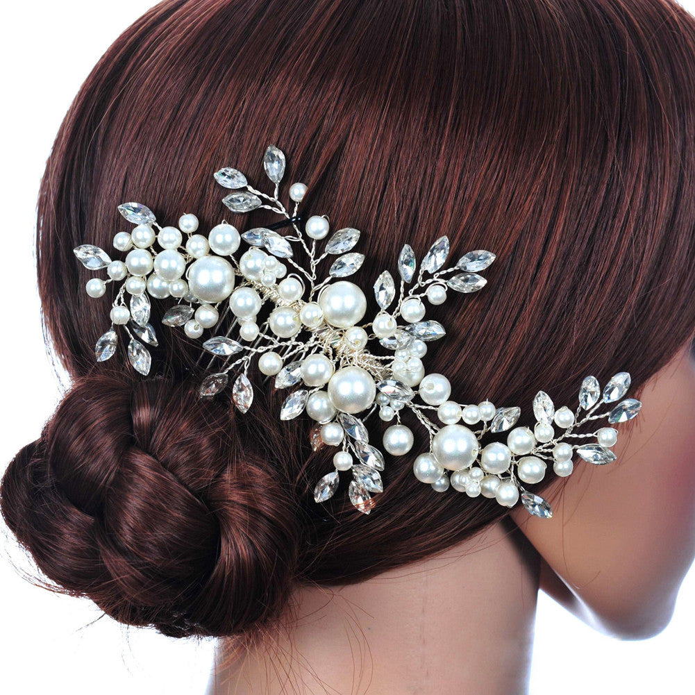 Top Sell Wedding Hair Accessories Flowers Hair Clips Bride Rhinestone Tiara Pearl Fabric Bridal - Shopy Max
