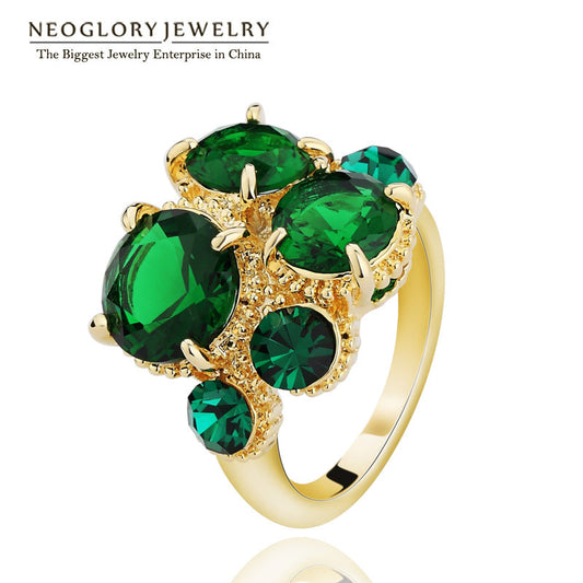 Neoglory Zircon Rhinestone Engegement Green Rings