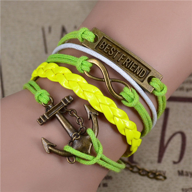 Free shipping Fashion Vintage Infinity Anchor Hook Artificial leather Leather Bracelet, Men Women Bracelets & Bangles Jewelry - Shopy Max