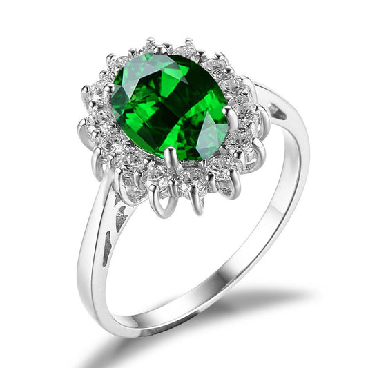 Wholesale Fashion Summer Stylish Hot Girls Emerald Ring Cocktail 925 Sterling Silver Free Shipping