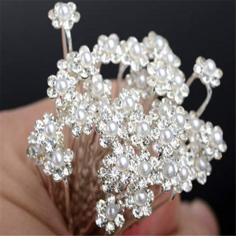 Lots 40pcs Crystal Rhinestone Simulated Pearl Flower Hair Pins Bridesmaid Bridal Hair Clips Wedding