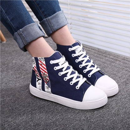 Flat High Top Canvas Women Shoes 17 Colors Spring Autumn Women's Flats Espadrilles Lace Up Casual Shoes Foot 22-24.5 CM YD87 - Shopy Max