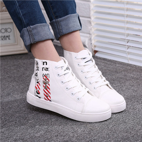 Flat High Top Canvas Women Shoes 17 Colors Spring Autumn Women's Flats Espadrilles Lace Up Casual Shoes Foot 22-24.5 CM YD87 - Shopy Max