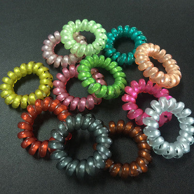 (12pcs) Hot Sale pearl candy color hair scruchies rope for girls elastic telephone wire - Shopy Max