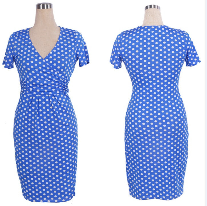 Hot Sales 2016 Women Summer Elegant Dress V-neck Short Sleeve Work Office Party Slim Casual