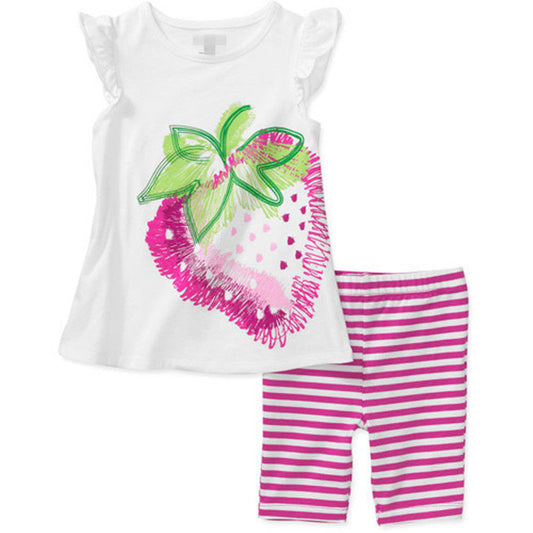 2016 Summer Girls Clothes Set Floral Kids Top Suits Chiffon T shirt + Capri Pants