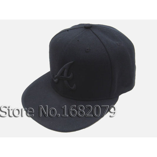 Men's Atlanta Braves sport team fitted cap black on black full closed design baseball hats