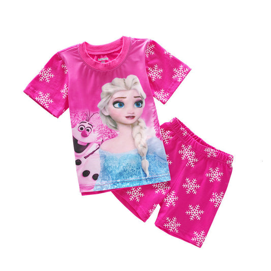 Summer 2016 explosion model girls cartoon pajamas set short-sleeve T-shirt + short 2piece suit for kids