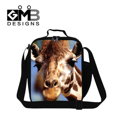 fashion cute giraffe zippers lunch bags high quality polyester lunch box for kids