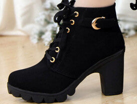 Autumn winter 2014 women new plus velvet short boots thick heels wild black - Shopy Max