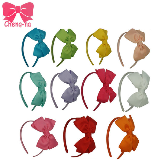 11COLORS Lovely Girls Hairband Solid Ribbon Hairbow Hair Bands - Shopy Max