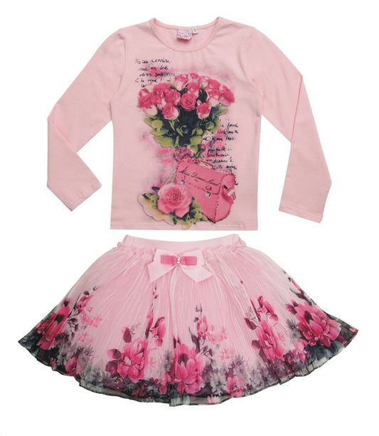 New Fashion 2016 Boutique Outfits Sets For Cute Kids Girl Print Floral Long Sleeve Shirts Tops+Tutu Skirts Sets With Bow Clothes