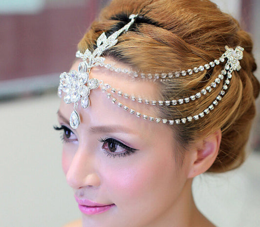 Clear crystal dangle forehead headband tiara crown bridal pageant prom headpieces wedding teardrop