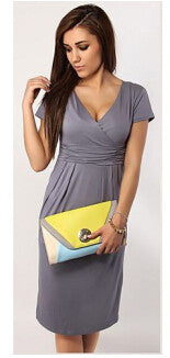 Hot Sales 2016 Women Summer Elegant Dress V-neck Short Sleeve Work Office Party Slim Casual